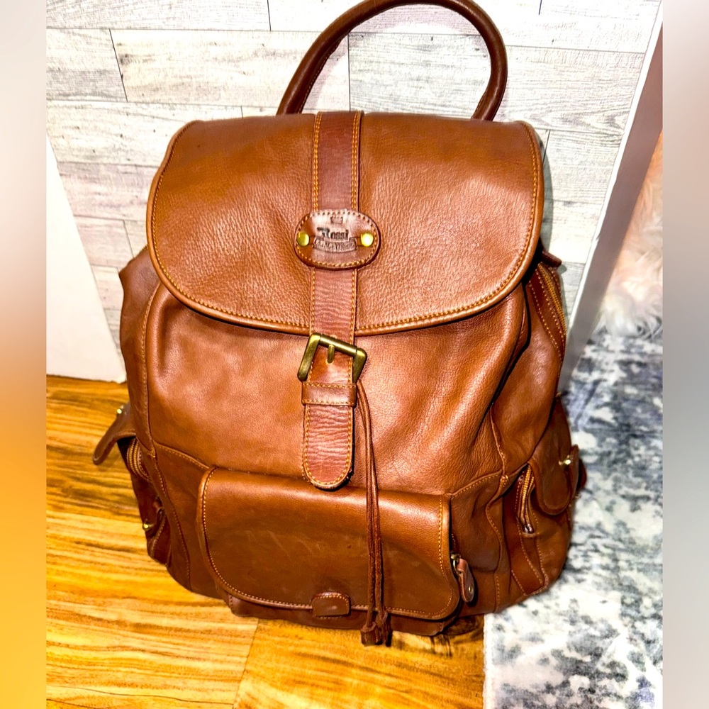 BRUNO ROSSI Brown Leather Backpack Purse Bag XL rucksack Travel